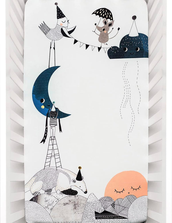 Rookie Humans 100% Cotton Sateen Fitted Crib Sheet: The Moons Birthday. Modern