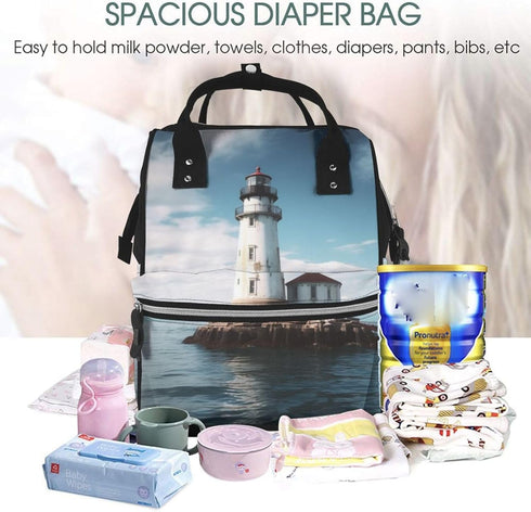 HCBPWVQA Backpack Daypacks Backpack Mommy Light House Diaper Bag with Changing Pad and Pacifier Holder, Multifunction