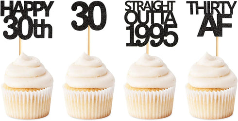 48 Pack Black Straight Outta 1995 Cupcake Toppers, 30th Birthday Party Decoration