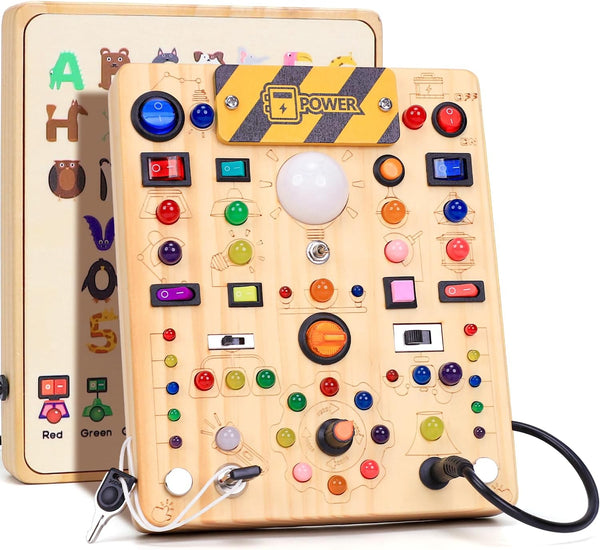 Busy Board with LED Light Switches, Montessori Toys for 1 2 3