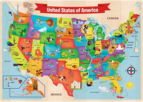 MasterPieces 44 Piece USA Map Wood Jigsaw Puzzle for Kids - 16.5"x11.8"