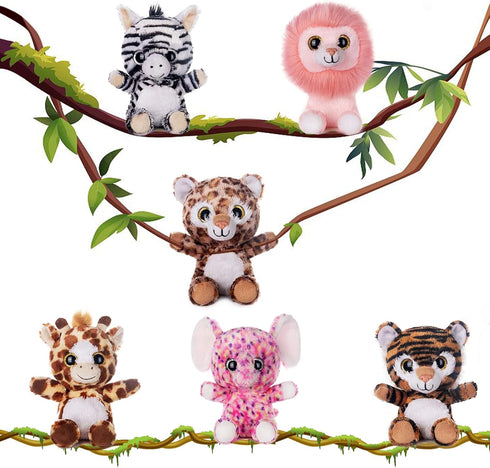 7" Set Pack 6 My OLi Plush Toys Stuffed Animals Bundle of Forest Animal Toys Lion/Elephant/Zebra/Giraffe/Tiger/Leopard