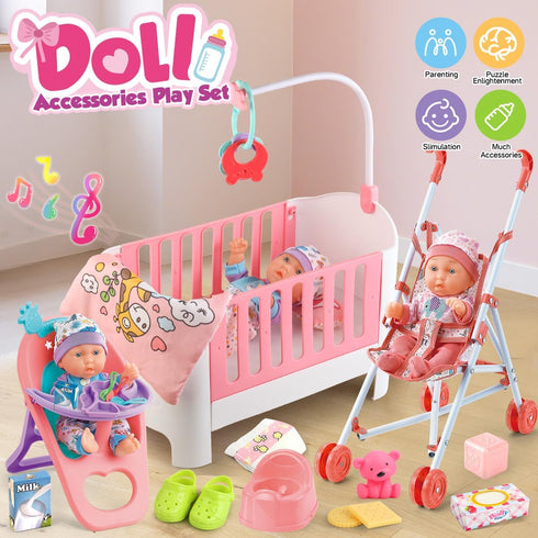 Set 11" Chair,24 2 Sets 3-5 4-6 5-7 Baby Doll Crib and Stroller Accessories Play with Baby Doll,Dining PCS Dolls