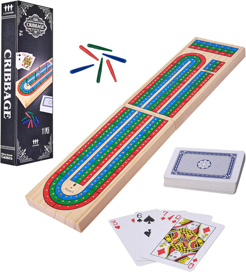 Elbow Room Games Cribbage Set, Folding Wooden Board with 9 Colored Pegs