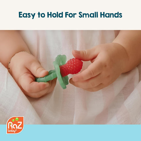 RaZbaby RaZberry Silicone Baby Teether Toy - Berrybumps Soothe Babies Sore Gums - Infant Teething Toy - Hands Free