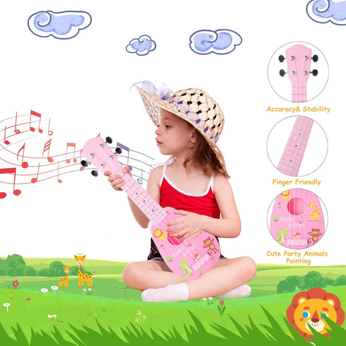 17" 4 3, 4, 5, 6, 7 YOLOPARK Kids Toy Guitar for Girls Boys, Mini Toddler Ukulele Guitar with Strings Keep Tones Can