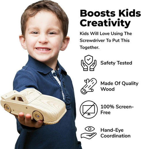 Kraftic Woodworking Building Kit for Kids and Adults - 3 Educational DIY Carpentry Projects, Wooden Military Jet, Race