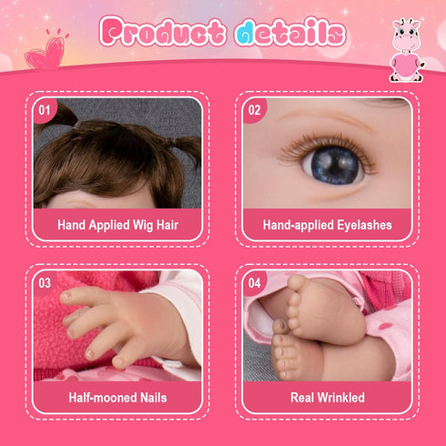 Aori 22 inch Lifelike Reborn Baby Doll with Feeding Toy Accessories Gift Set