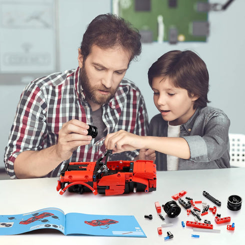 RC Toy 2 in 1 Remote Control Racing Car Building Blocks, 351 Pcs DIY Engineering Construction Toy for Kids 6-12