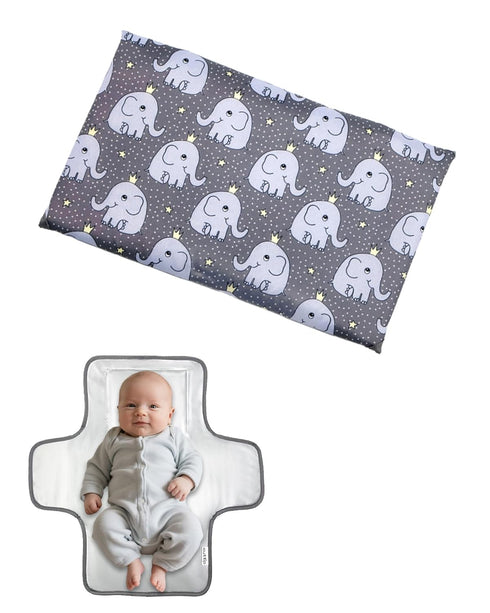 Cute Elephant Portable Diaper Changing Mat,Waterproof Foldable Travel Changing Pad,On-The-Go Wipeable Reusable