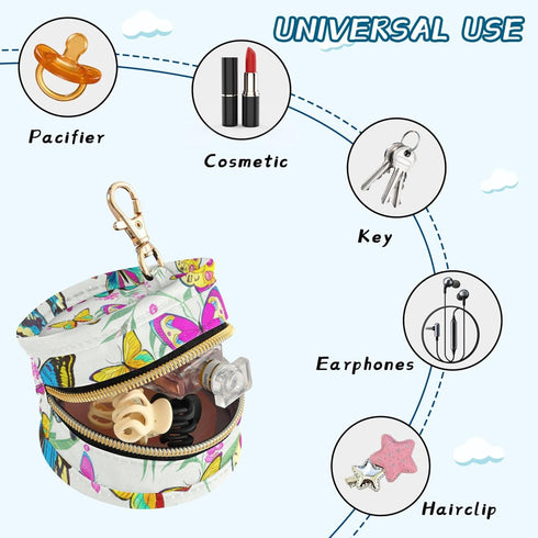 PYBUG Butterfly Round Pacifier Storage Case, Polyester & TPU Lined with Hook Buckle, Pacifier Container Box for Baby