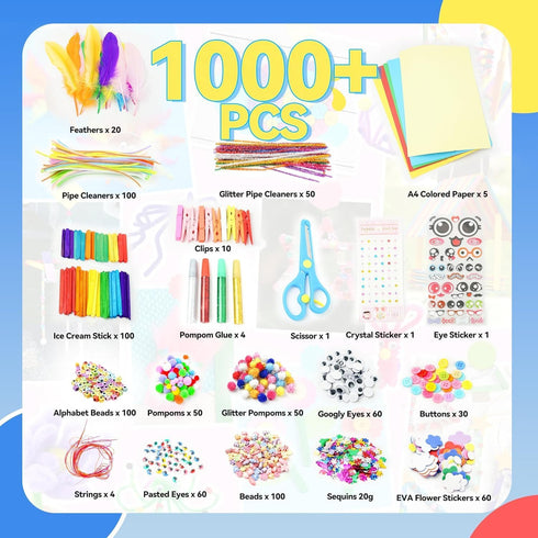 1000+ Set, 3 4-8 8-12 SMILESSKIDDO Arts Craft Supplies for Kids - PCS Toddler DIY Craft Art Supply Portable Layered