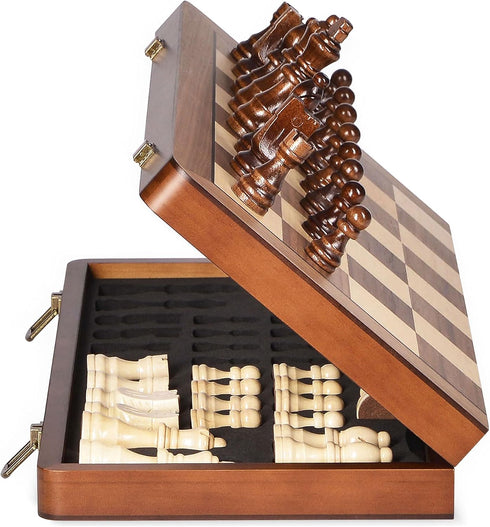ELONGDI 15" Wooden Chess Set with Magnetic Pieces - Extra Queens -