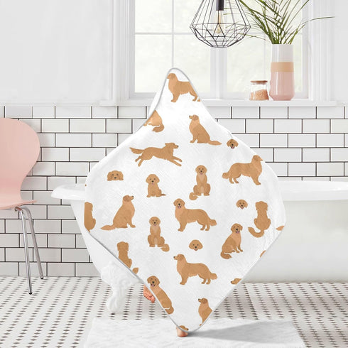 Pigsaly 30 30 Golden Retriever Dogs Hooded Baby Towel Cute Gold Puppy Baby Bath Towel Unisex Toddlers Hooded Towels