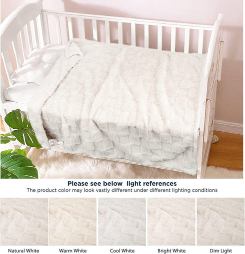HOMRITAR 3D Gingham Fleece Baby Blanket for Girls Boys, Cozy Decor for Home Bed, 30 x 40 Inches Cream