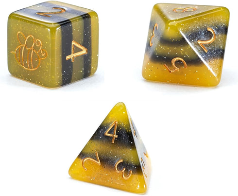 Gake Keeper Games & Dice: Sui Generis Electric Bumble Bee - Black & Yellow - 7 Piece Resin Dice Set