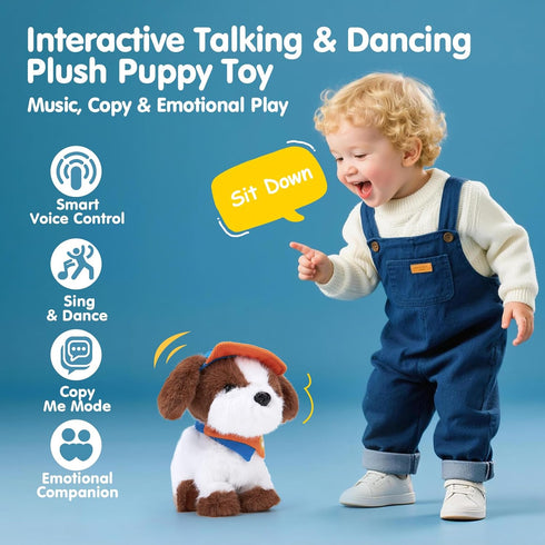12 Commands, 3+ hahaland Robot Dog Realistic Interactive Plush Kids Toy Voice Controlled Talking Acts Like a Real Puppy