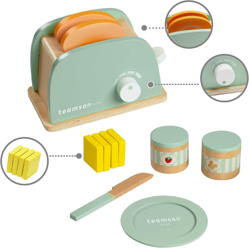 11-pc. Set Teamson Kids Little Chef Frankfurt Wooden Play Kitchen Toaster Accessory with Pretend Food and Utensils