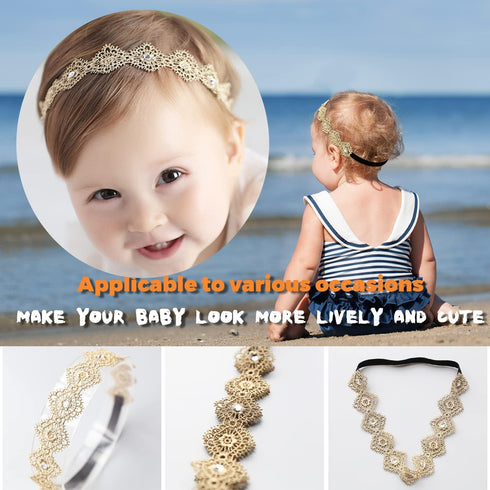 DANMY Baby Girl Super Elastic Headband, Cotton Lace Toddler Hair Band, Gold, 1pcs