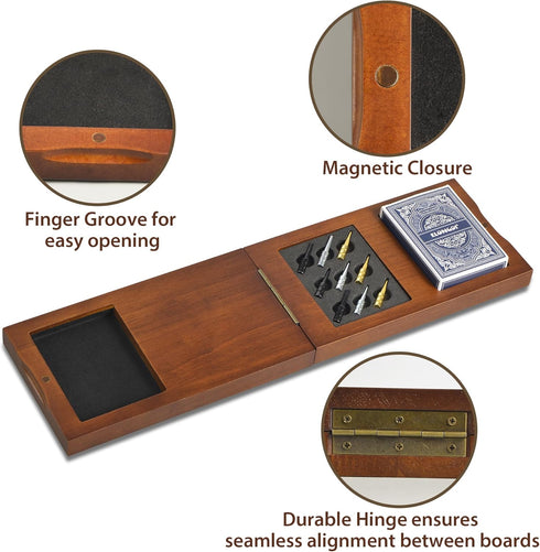 Set, 3 Closure,9 ELONGDI Foldable Wooden Cribbage Board Game Portable Travel Track Cribbage Board with Magnetic Metal