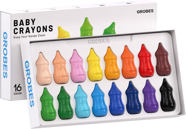 YSNYSN 16 Colors Jumbo Baby bottle Crayons for Toddlers 1-3,Non-Toxic & Washable,Easy-Grip Infant