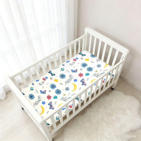 miaozhen 1 Pack 52x28 Cotton Baby Crib Sheets Soft Comfy Safaris Butterflies Cute Cartoon Crib Mattress Sheet
