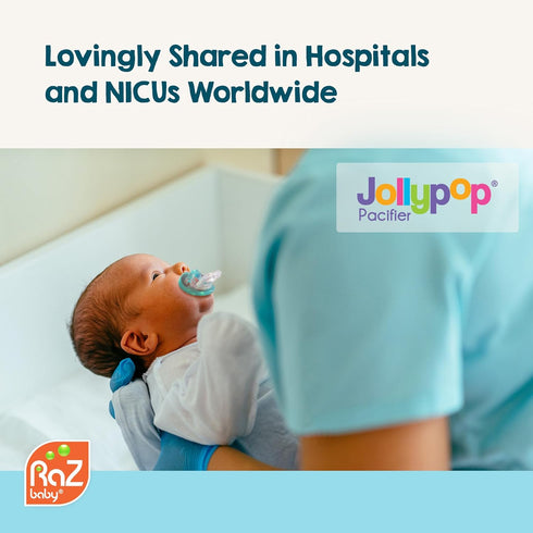 0M+, 100% RaZbaby JollyPop Pacifier, Holder w/Detachable Baby Pacifier, Stuffed Animal RaZbuddy, All Ages Medical Grade
