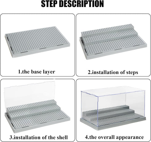 Minifigure Display Case for Action Figures, Dustproof Acrylic Storage Box with 3 Movable Steps for Collection