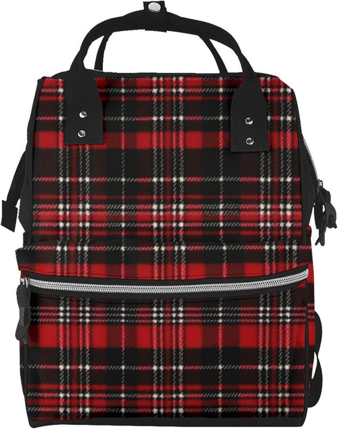 FHEDVBN Red and black plaid Diaper Bag Backpack for Women Multifunction Waterproof Mummy