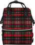 FHEDVBN Red and black plaid Diaper Bag Backpack for Women Multifunction Waterproof Mummy