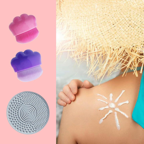 2Pcs Sunscreen Applicator for Kids - Sunblock Brush with Protective Case, Sun Lotion Applicator with Cleaning Pad