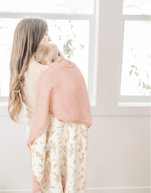 Konssy Muslin Baby Blankets for Girls, 100% Cotton Crib Blanket, Super Soft Lightweight Nursery Blankets 40"x36" (Pink