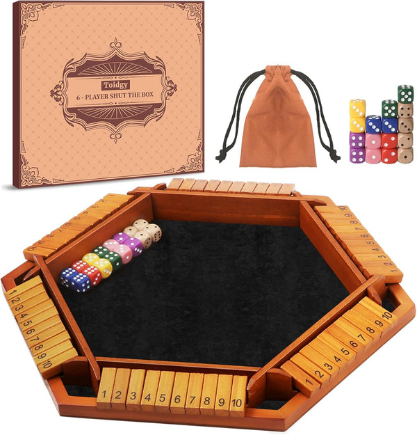 Toidgy 1-6 Players Shut The Box Dice Games, Wooden Board Table Math