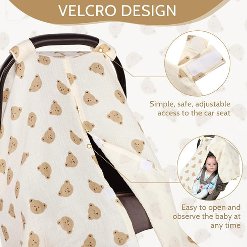 Summer Car Seat Cover Baby Girls Boys, Cotton Baby Car Seat Cover for Carseat, Comfortable Muslin Nursing Cover, Soft