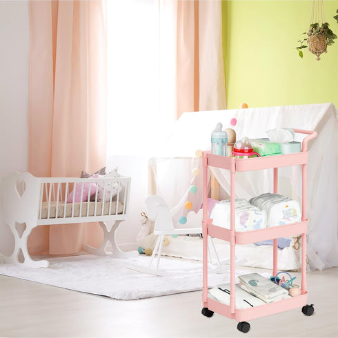 Volnamal Diaper Caddy - Plastic Diaper Organizer for Nursery Essentials, Baby Organizers and Storage, Movable Cart