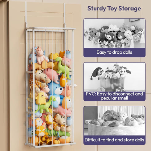 3-Tier) SWTYMIKI Hanging Stuffed Animal Storage - Over Door Large Plush Toy Organizer, Wall Mounted or Corner Stuffie