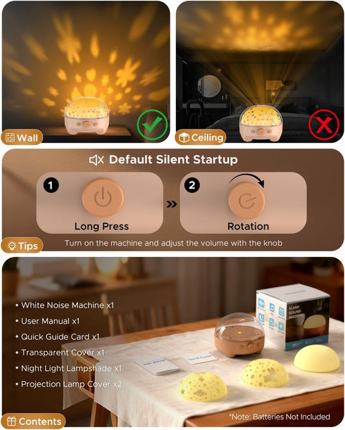 TeckyGem 3-In-1 Dimmable 20 Baby Sound Machine & Night Light for Nursery | White Noise Sound Machine, Nursery Lamp