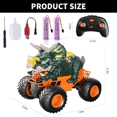 Bennol Remote Control Dinosaur Car Toys for Kids 3-5 4-7, 2.4GHz Dino Car with Light, Sound & Spray