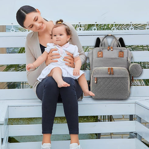 Backpack 3 1 GurZinn Baby Diaper Bag with Changing Station Travel Waterproof in Foldable Pad Unisex Grey