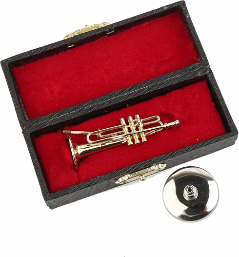Dselvgvu Miniature Trumpet with Stand and Case, Dollhouse Model Musical Instrument Christmas Ornament (2.36"x0.79")