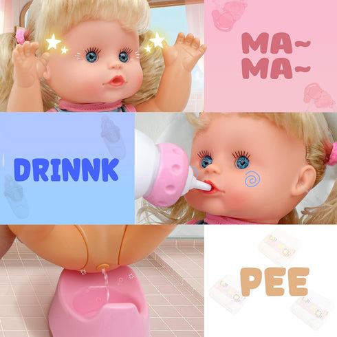 12 inch 12 SMILESSKIDDO Baby Doll, Interactive Talking Doll with Hair, Bottle, Soft Vinyl Body and Other Accessories
