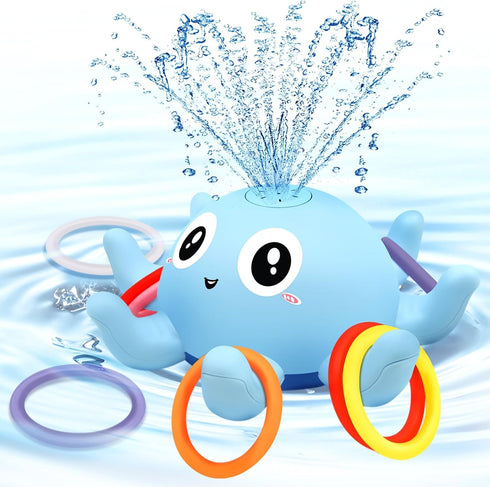 Baby Octopus Bath Toy, Light Up Sprinkler with 8 Sensory Rings, Bathtub