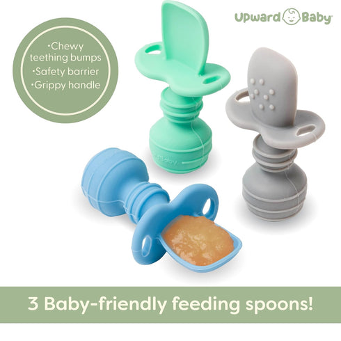 UpwardBaby Silicone Baby Spoons - Self Feeding for 6+ Months, BPA Free Chewable Infant Toddler Utensils (Set of 3)