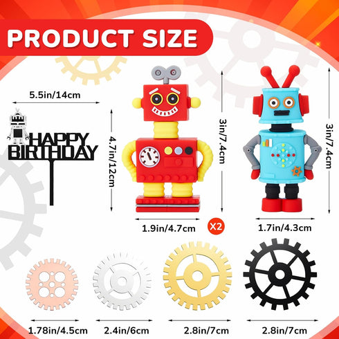11 Pieces Robot Birthday Cake Toppers Gear Cake Cupcake Decorations Robot Themed Birthday Party Decorations Figurine