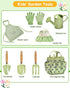Set 8Pc Handmade Kids Gardening Tools - Artisan Garden Kit with Real Wood Handles, Metal Heads, Frog Hat, Panda Apron