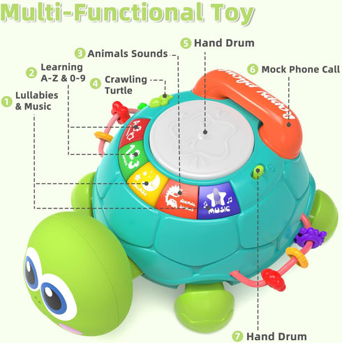 KaeoHye 6-12 12-18 Light&SoundTummy 3-6 4 5 7 8 9-12 18 Musical Turtle Baby Toys MonthsBaby Crawling Toys