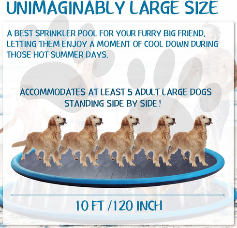 Lewtemi 10 ft Extra Large Non-Slip Splash Pad, 120" for Kids and Dogs, Summer Outdoor Fun Backyard Fountain