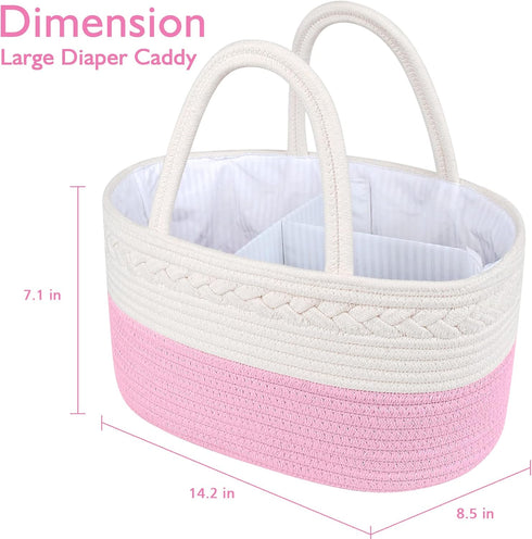 ABenkle Diaper Caddy Organizer, Boho Rustic Cotton Rope Nursery Baby Basket, Changing Table Organizer for Baby Diaper
