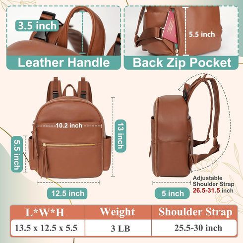 Backpack, 11 backpack, 2 MOMINSIDE Small Diaper Bag Mini Diaper Bag with Pockets, Leather diaper Baby Diaper Bag
