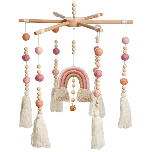 Baby Crib Mobile,Crib Mobile Wooden Mobile with Colorful Cotton Ball Wool Felt
